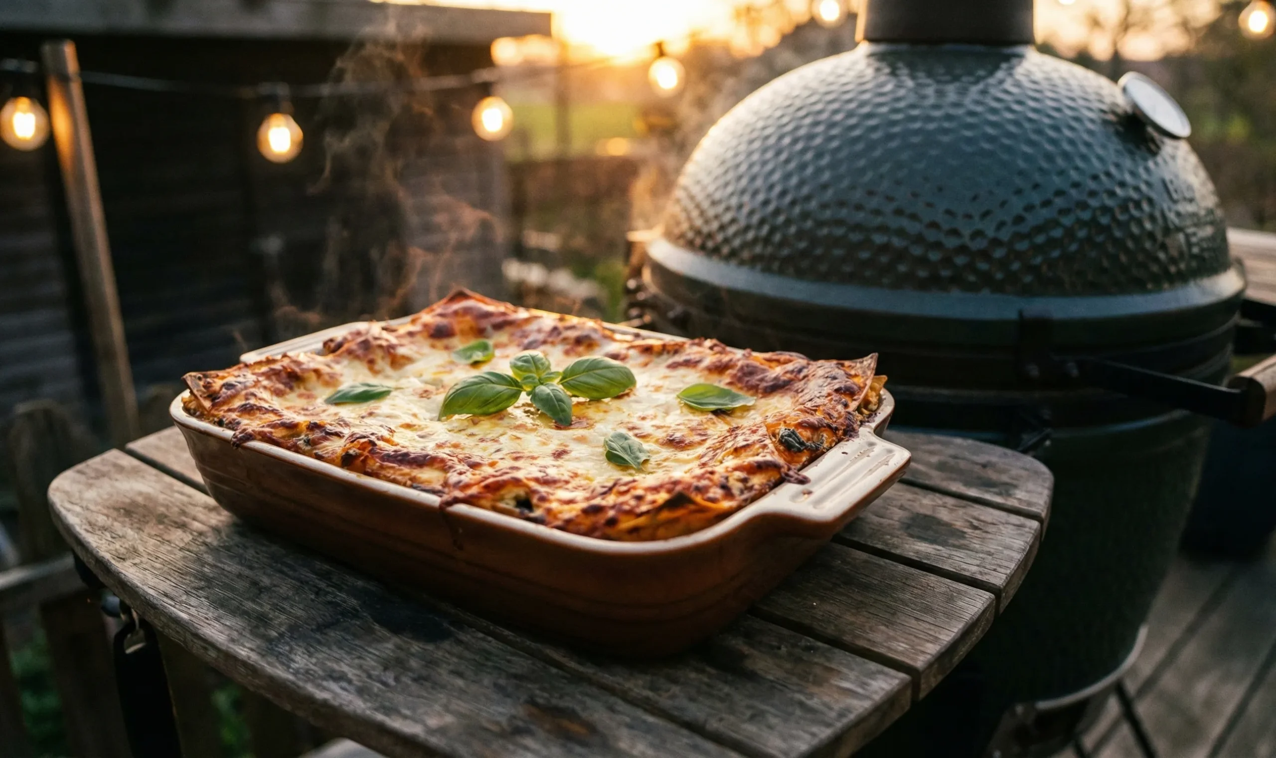 Vegetarisk lasagne bakad i kamado